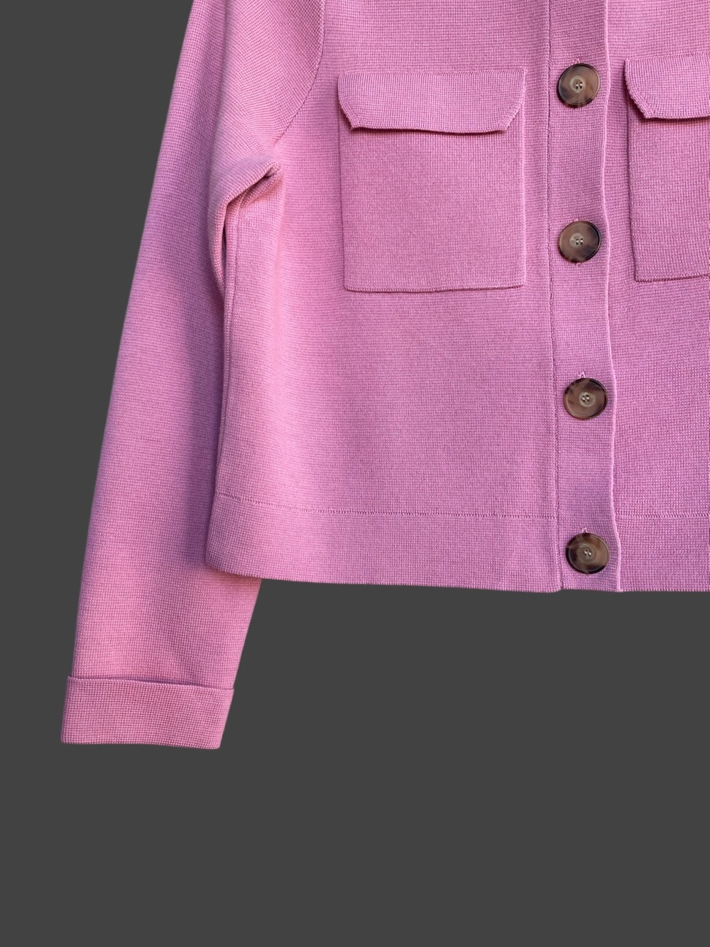 SEZANE NWT Rose Pink Fine Knit 100% Merino Wool Collared Betty Cardigan Sweater - Picture 4 of 14